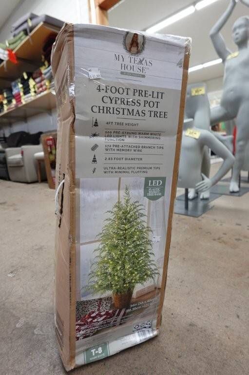 4-Foot Cypress Potted Tree with Warm White LED Lights