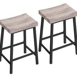 Bar Stools, Counter Height Bar Stools Set of 2, 23.7 Inch Saddle Stools with Footrest, Kitchen Stools, Industrial Style, for Dining Room, Counter, Bar