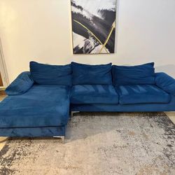 Blue Velvet 3-Seater Sectional Sofa