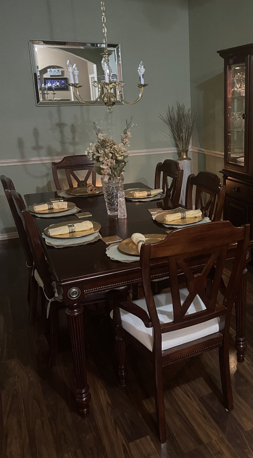 Wooden Dinette Table and 6 Chairs