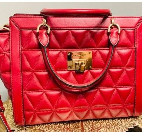 MICHAEL KORS RED LEATHER HANDBAG