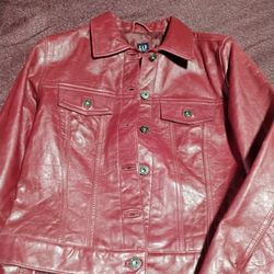 Vintage Gap Oxblood (Red) Leather Trucker Jacket - Size Women’s M