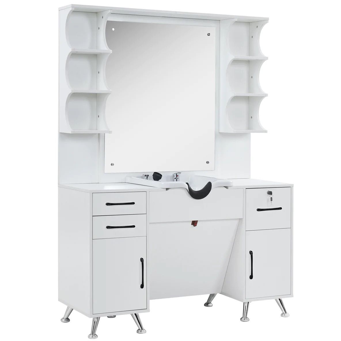 White Hair Station With Hair Wash Bowl Model 3141