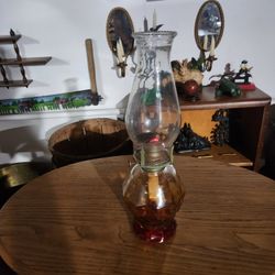 Antique Amber Glass Hurricane Oil Lamp 