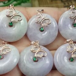 Burmese icy Type A Jadeite Jade Pendant Lucky Circle..