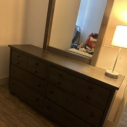 Charcoal gray dresser, mirror and nightstand 