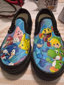 Vans-Custom Painted Video Game Character Slip-On Shoes