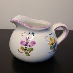 Vintage Floral Design Pitcher Vase Hand Painted In Italy For FTD.