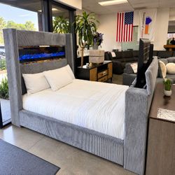 Queen size bed frame with tv lift