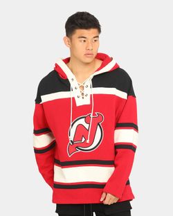 Vintage retro 47 brand new jersey nj devils nhl embroidered lacer laced hoodie jacket 