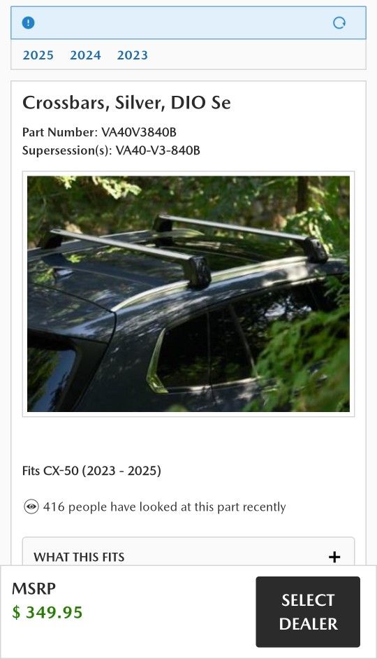 Mazda CX-50 Crossbars All Models (NEW) Silver DIO