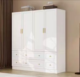 White 4-Door Wardrobe with 6 Bottom Drawers