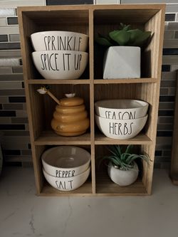 Rae dunn  and Storage shelf