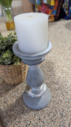 Gray Wooden Pillar Candle Holder