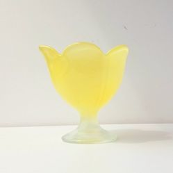 Vintage Frosted yellow satin glass Candy Dish Bowl Vase