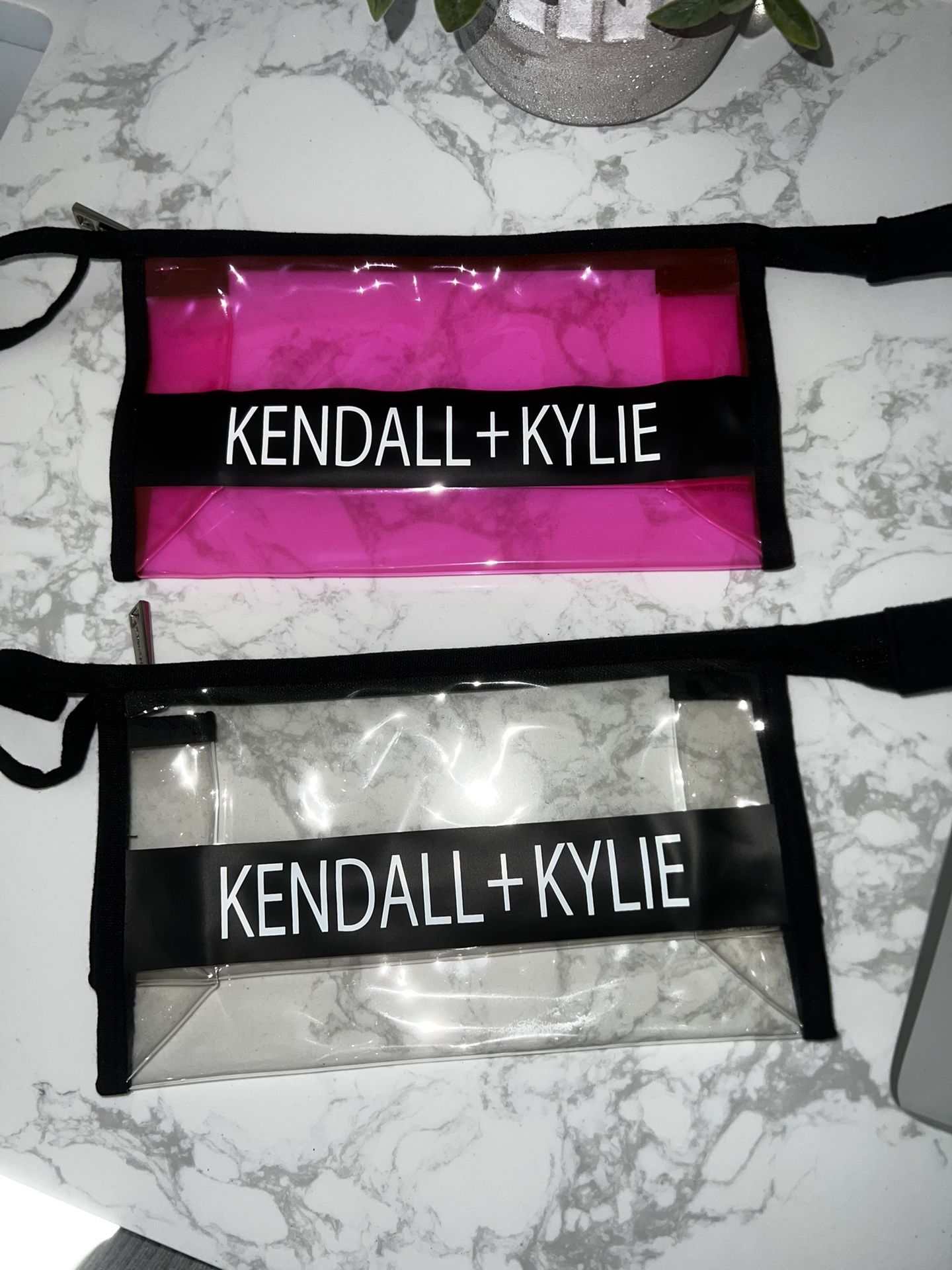 Set Of 10 Clear/Pink Makeup Bags
