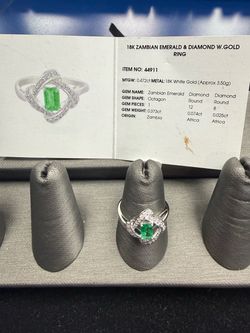 18KT Zambian Emerald & Diamond Ring, White Gold, MTGW: 0.472ct., Appx., 3.5g, Size 7