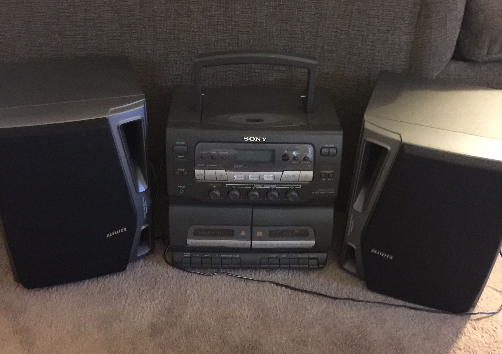 Sony Stereo with Radio/CD/Cassette players & 2 Aiwa speakers