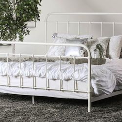 Brand New White Solid Metal Eastern King Bed Frame (Available In California King)