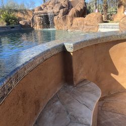 Carved Cement,WATERFALLS, Rock Patio Walls Pool Decking, Stucco