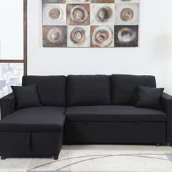 Storage Compartment & Pull Out Bed Brand New Black L Shape Sectional Couch 🛋️ 