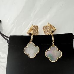 Mother of pearl Green double clover earrings 925