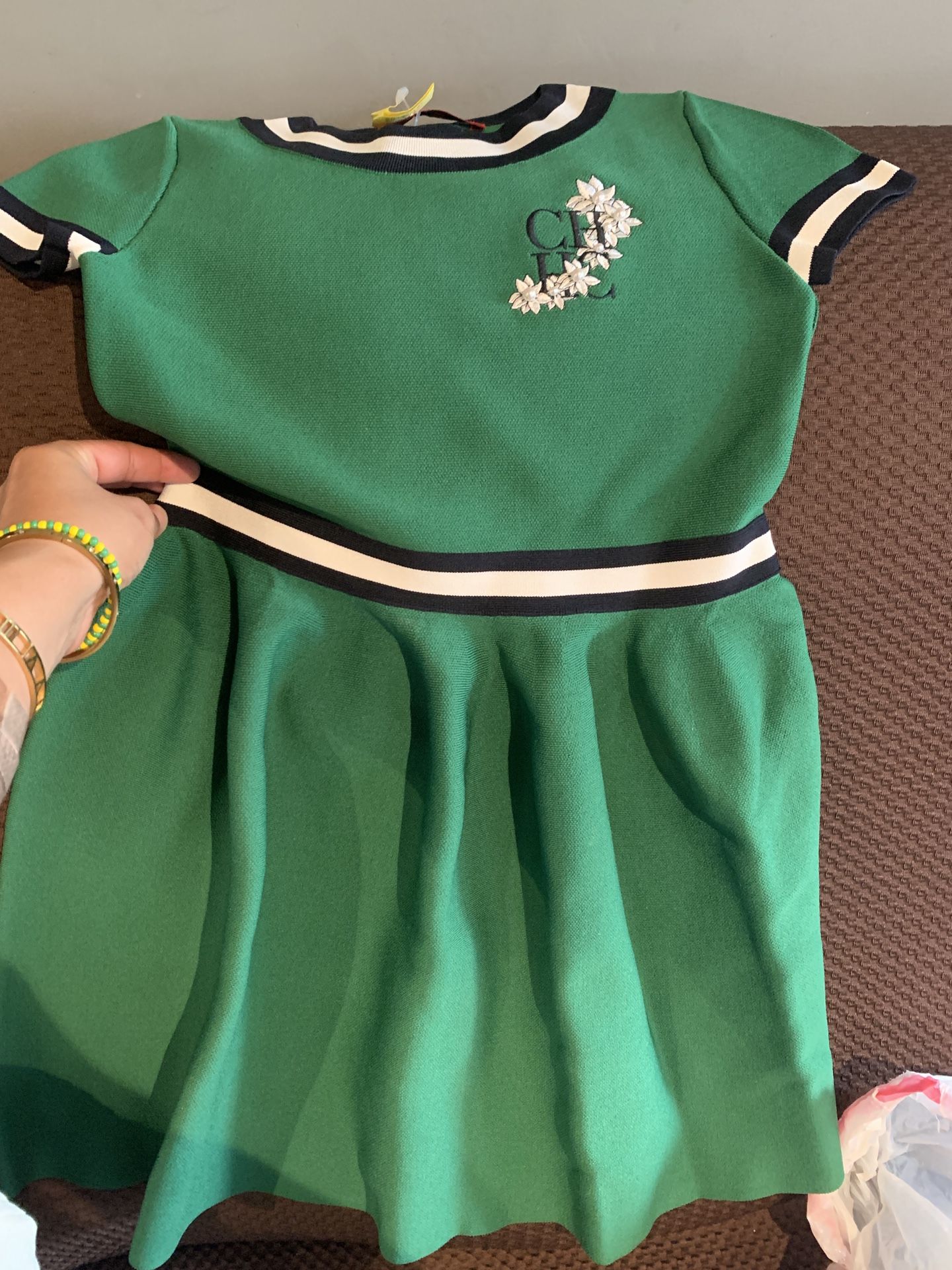 green dress carolina herrera Floral Jacquard and Velvet Midi Dress, PINE GREEN / 6 main image 1