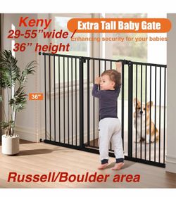 keny 36" Extra Tall Baby Gate for Stairs, 29"-55", black. Russell/Boulder area