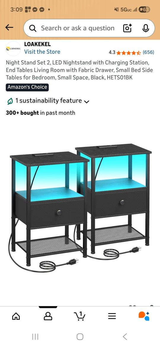 Led Nightstand Set Of2 With Charging Station 