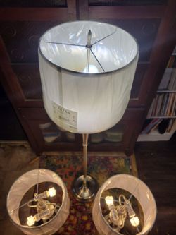 2, table lamps. 1,Floor Lamp with White Drum Shade