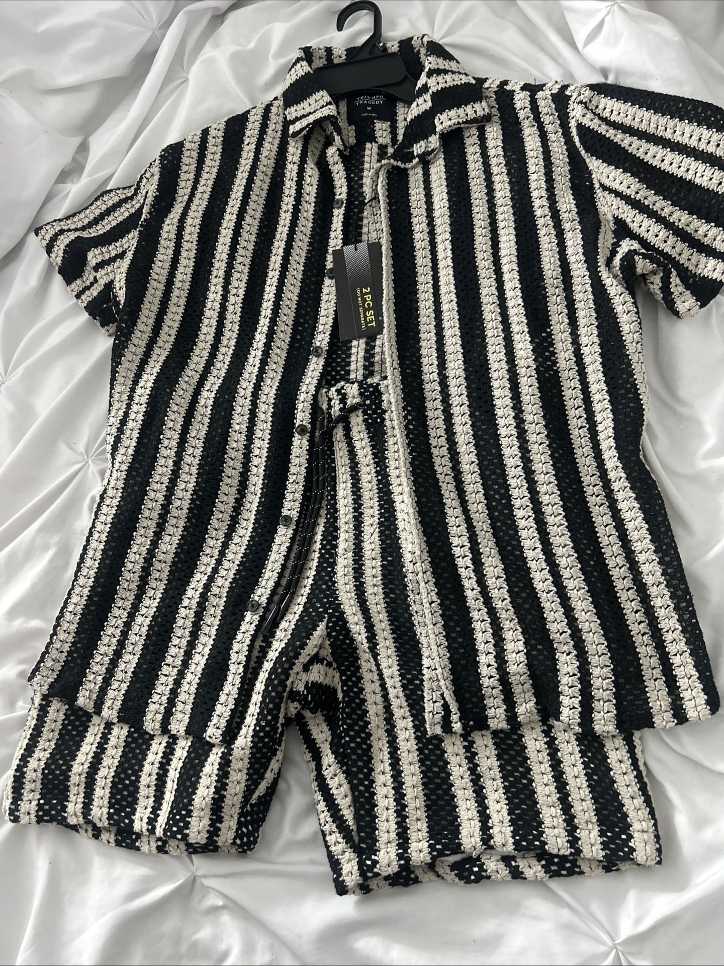 Men’s 2 pc Button down Knit shirt with matching shorts