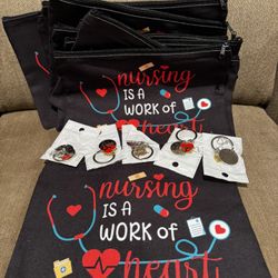 Lot of 10 Brand New Nurse Appreciation Gift Bags with Keychain Charms
