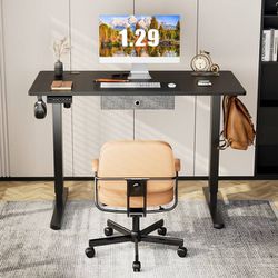 48x24 Black Ergonomic Adjustable Standing Desk with Built-in Drawer