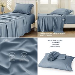 Twin XL Sheet Set Dorm Bedding, Cooling Sheets Twin Extra Long Sheets, Rayon Derived from Bamboo, Deep Pocket Up to 16", Hotel Luxury Silky Bedding Sh