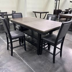 7 Piece Counter Height Dining Set With Storage Shelves Faux Leather Upholstered Chairs Brand New In Box Firm Price $780