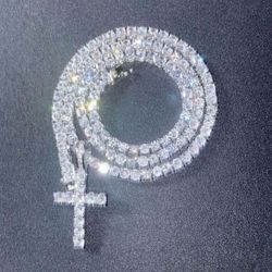 Icy Tennis Chain With Cross