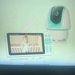 NEW 1080p FHD Baby Monitor. W/5" Display, 3000ft Range, 2-Way Audio, Night Vision, Lullabies, 5000mAh Battery & Pan Tilt Zoom | B180 Cyan