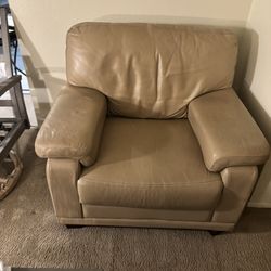 Mocha/ Tan  Leather Chair With Matching Ottoman