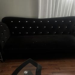 Pair Of Black Couch With Diamond Button Design 