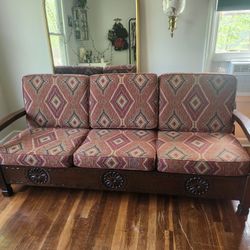 Vintage Spanish Wooden Bench Couch