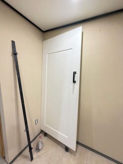 Modern White Shaker Barn Door with Black Hardware