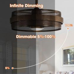 Parrot Uncle 21" Nilgiri Industrial Bronze Caged Ceiling Fan with LED Light & Remote – Open Box