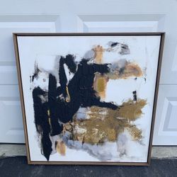 Textured Abstract Wall Art Black White And Gold Painting - Excellent Condition!
