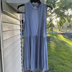 Women's Forever 21 light blue, sleeveless mini-dress with a high neckline and a gathered, flowing skirt