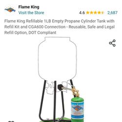 Flame King Refillable 1LB Empty Propane Cylinder Tank with Refill Kit and CGA60