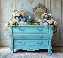 Gorgeous Vintage Turquoise Ornate Dresser