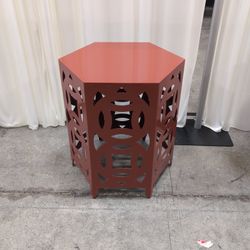 Orange Hexagonal End Table with Cut-Out Design