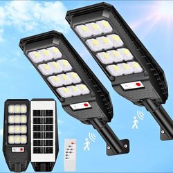 2 Pack Solar Street Lights Outdoor Waterproof, 6500K 6000LM Outdoor LED Street Light Dusk to Dawn, M