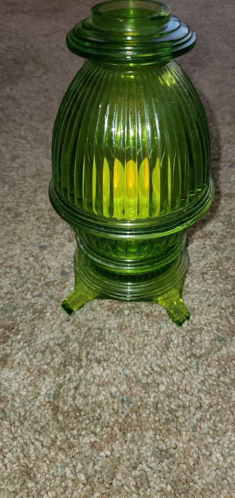 VINTAGE VIKING GLASS SMOKE POT BELLY STOVE FAIRY LAMP LIGHT VOTIVE CANDLEHOLDER