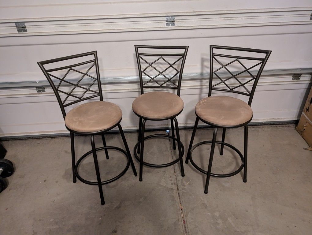 3 Brown Swivel Bar Stools